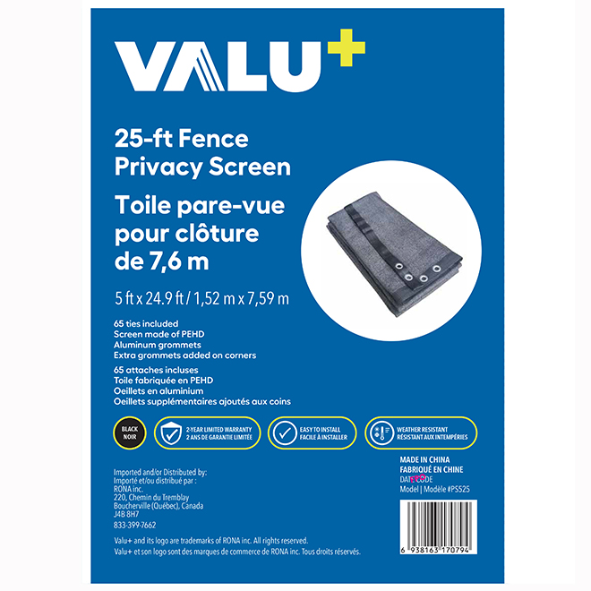 VALU+ Privacy Screen for Fence 5 x 24.9-ft in PEHD - Black