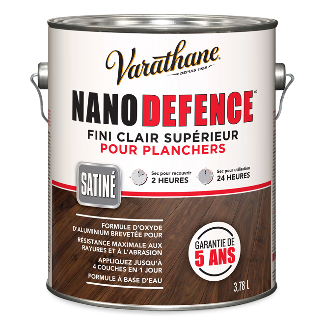 Fini pour planchers Nano Defence de Varathane 3,78 L à base d'eau satiné transparent