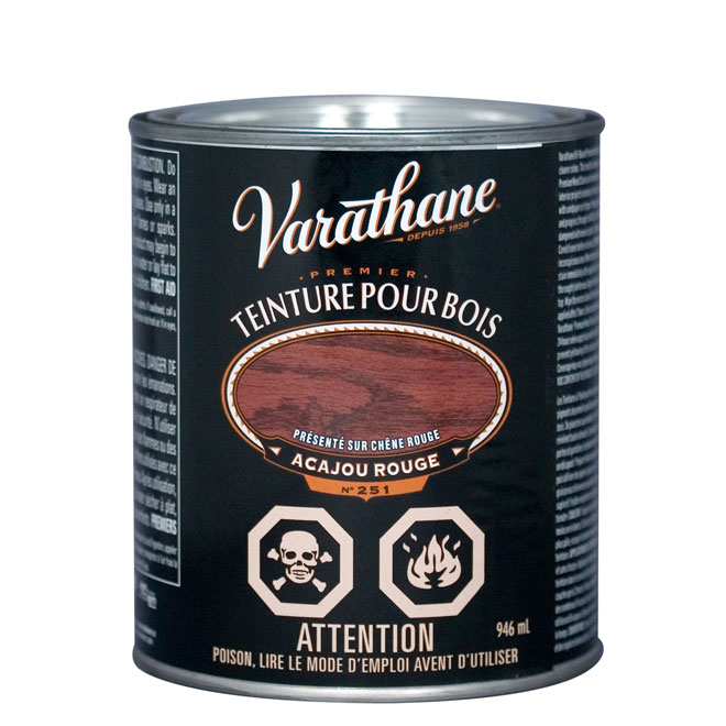Teinture pour bois d'intérieur Varathane Premium, à base d'huile, protection UV, acajou rouge, 946 ml