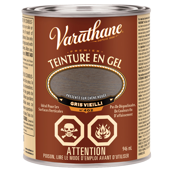 Teinture en gel pour l'intérieur Varathane Premium, à base d'huile, opaque, gris vieilli, 946 ml