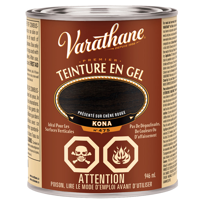 Teinture en gel pour l'intérieur Varathane Premium, à base d'huile, opaque, Kona, 946 ml