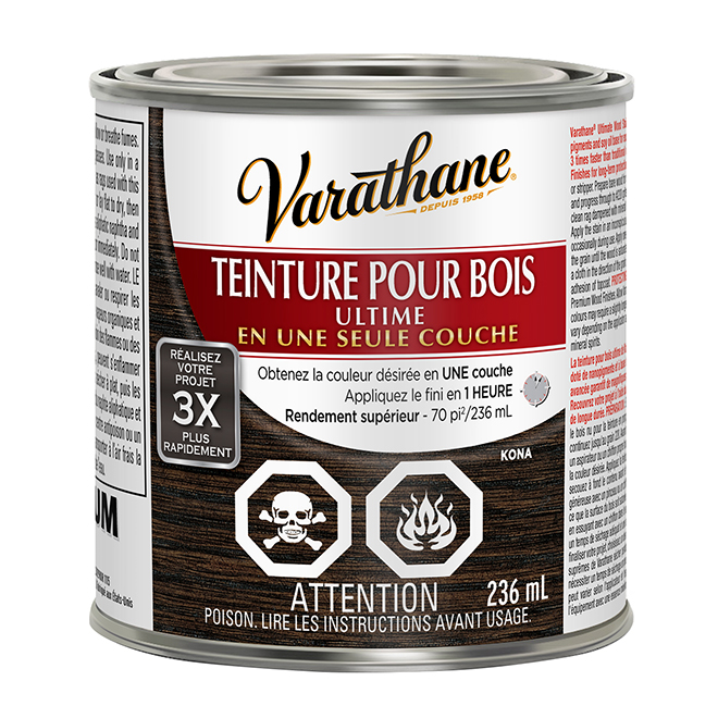 Teinture pour bois en une couche Ultime de Varathane, à base d'huile, séchage rapide, Kona, 236 ml