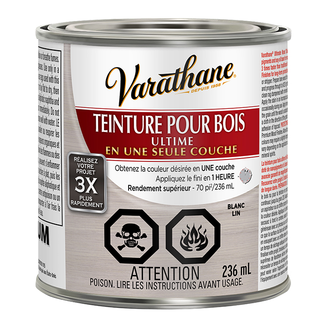 Teinture pour bois en une couche Ultime de Varathane, à base d'huile, séchage rapide, blanc lin, 236 ml