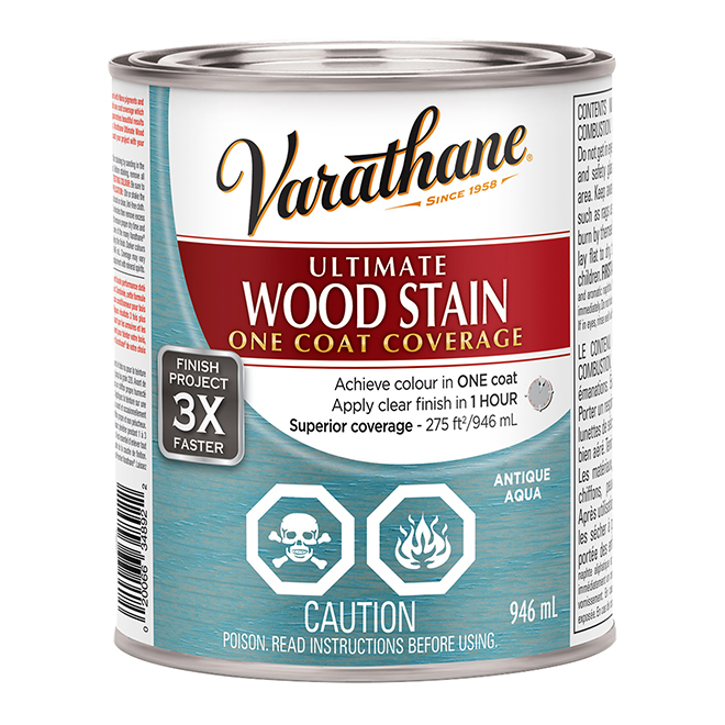 Varathane One Coat Ultimate Wood Stain - Oil-Based - Fast Drying - Antique Aqua - 946 ml