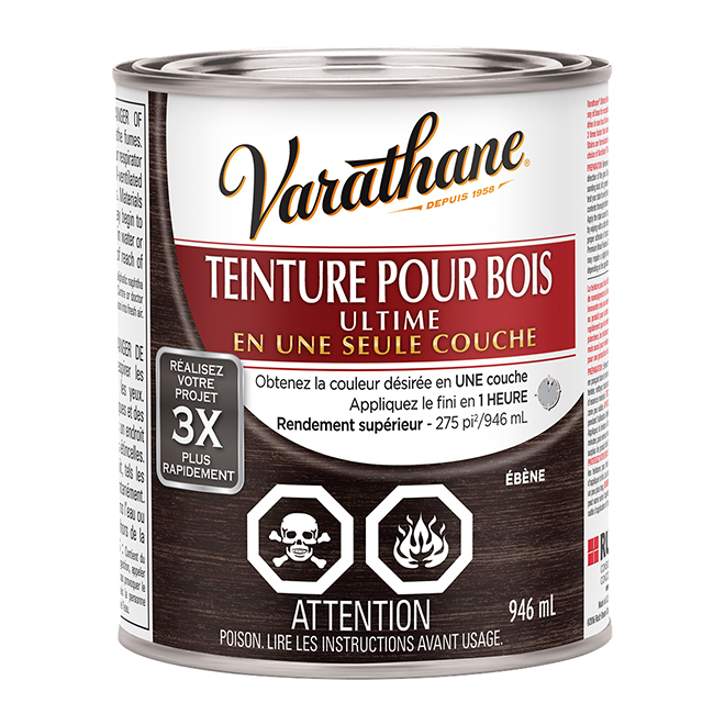 Teinture pour bois en une couche Ultime de Varathane, à base d'huile, séchage rapide, ébène, 946 ml