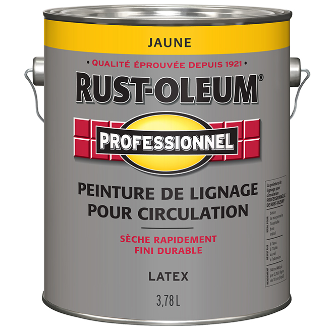 Peinture de lignage pour circulation Rust-Oleum Professionel, jaune, latex, pré teinté, 3,78 L