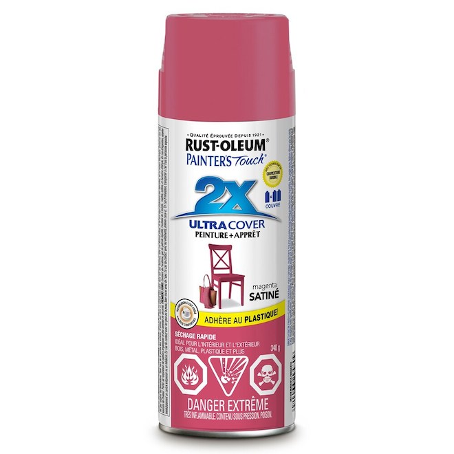 Peinture et apprêt à pulvériser Painter's Touch Ultra Cover par Rust-Oleum, magenta, fini satiné