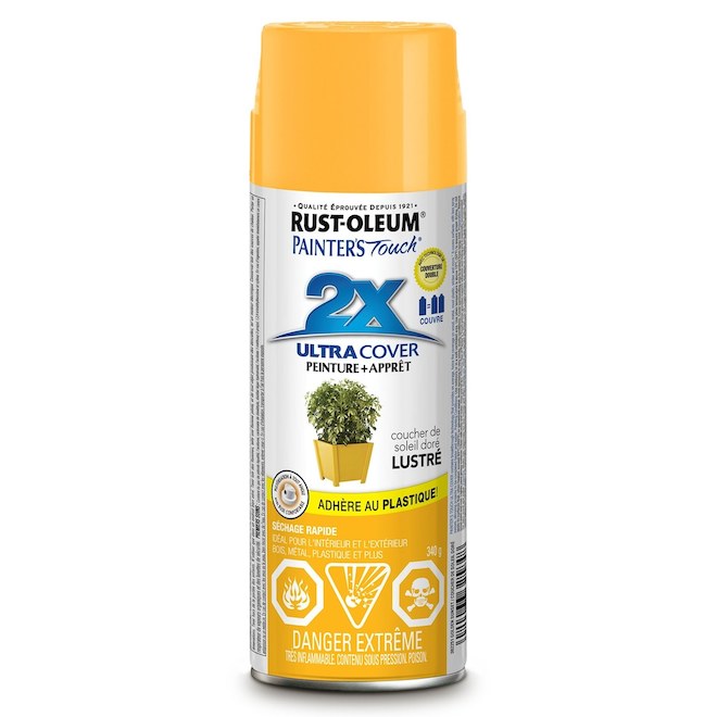 Peinture en aérosol et apprêt Painter's Touch de Rust-Oleum, jaune lustré (10 oz)