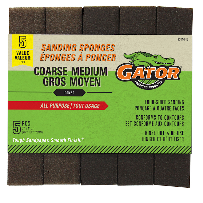 Gator Sanding Sponges - Multi-Surface - Jumbo - 5-Pack - 4-in H x 1-in L x  3-in W