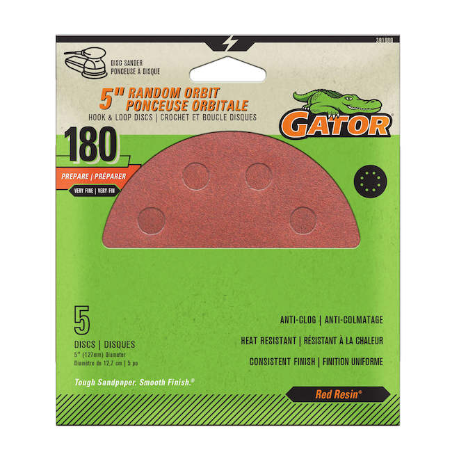 Gator 5-in Sanding Disc - 180-Grit -for Disc Sander - Pack of 5