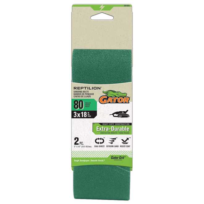 Gator Reptilion Sanding Belts 3 x 18-in - 80-Grit - Pack of 2