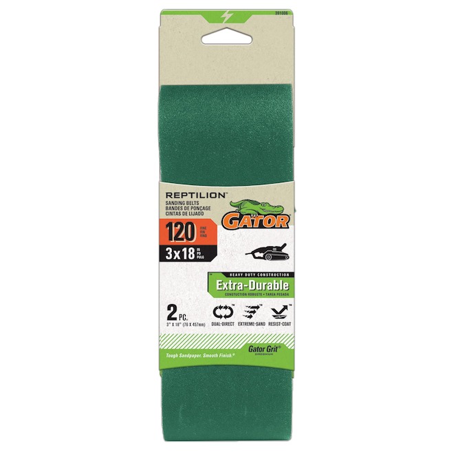 Gator Reptilion Sanding Belts 3 x 18-in - 120-Grit - Pack of 2