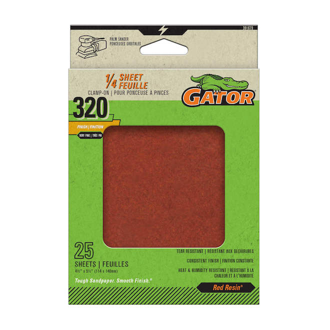 Gator 1/4 Sheet Sandpaper - 320-Grit - Pack of 25