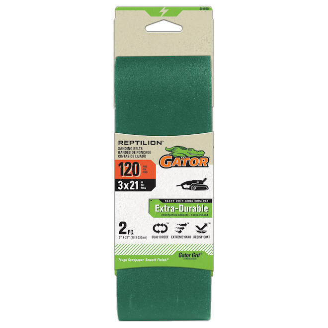 Gator Reptilion Sanding Belts 3 x 21-in - 120-Grit - Pack of 2