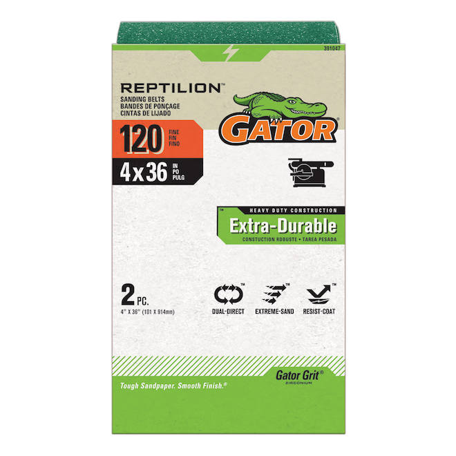 Gator Reptilion Sanding Belts 4 x 36-in - 120-Grit - Pack of 2