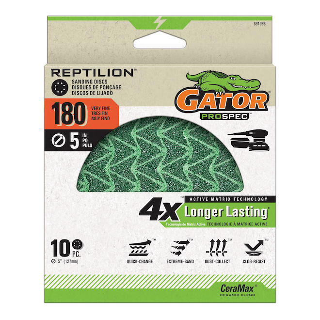 Gator Prospec Reptilion 5-in Sanding Discs - 180-Grit - Pack of 10