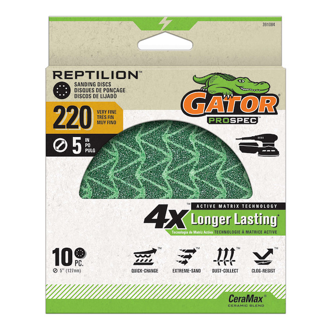 Gator Prospec Reptilion 5-in Sanding Discs - 220-Grit - Pack of 10