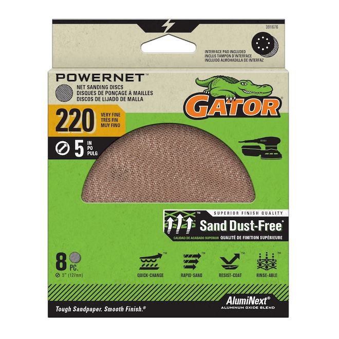 Disques de ponçage à mailles Powernet Gator, grain 220, paquet de 8