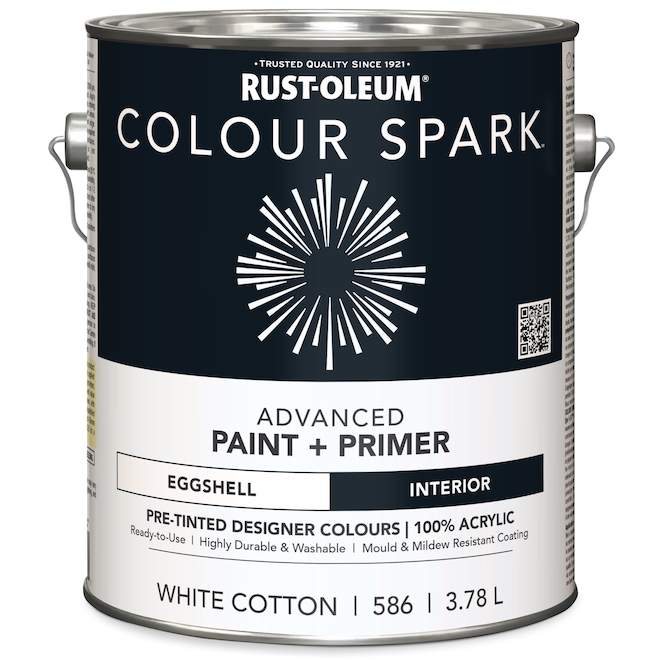 Rust-Oleum Colour Spark 3.78 L Eggshell Finish Interior Acrylic Paint + Primer - White Cotton