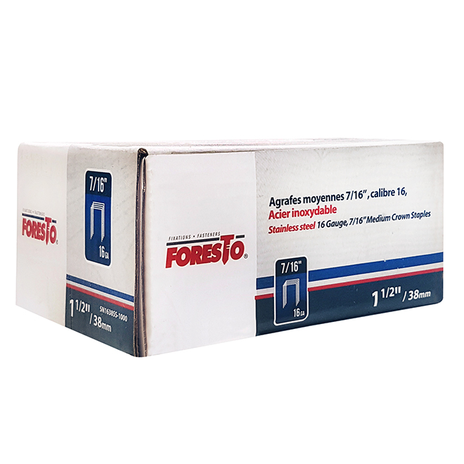 Foresto Construction Staples - Medium - 16-Gauge - Stainless Steel - 1 1/2-in L - 1000-Pack