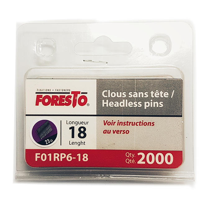 Clous de finition sans tête en acier Foresto, boîte de 2000, calibre 23, 3/4 po L.