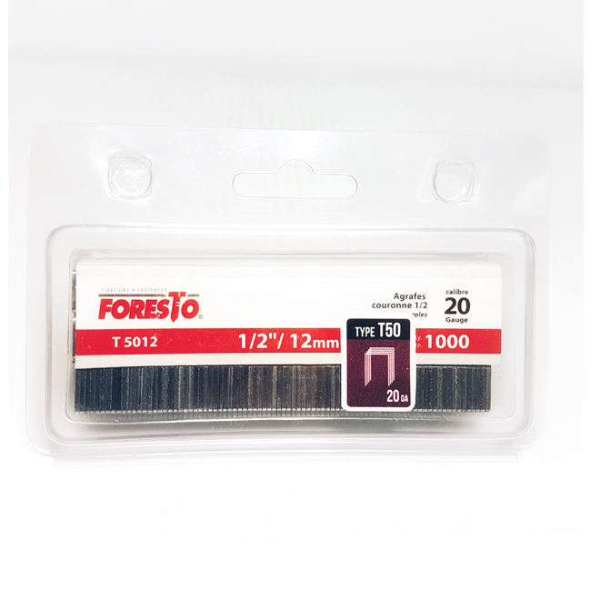 Foresto All-purpose T50 Staples - Narrow - 20-Gauge - Galvanized - 1/2-in L - 1000-Pack