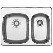 Wessan double sink 3-Hole 1 1/2-in - 27-in x 20.5-in x 7-in - Stainless Steel