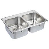 Wessan 1-Hole Double Sink with Grid - 31.5-in x 20.8-in x 9-in - Stainless Steel