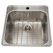 Wessan 1-Hole Single Sink - Grid - 20.5-in x 20.8-in x 9-in - Stainless Steel