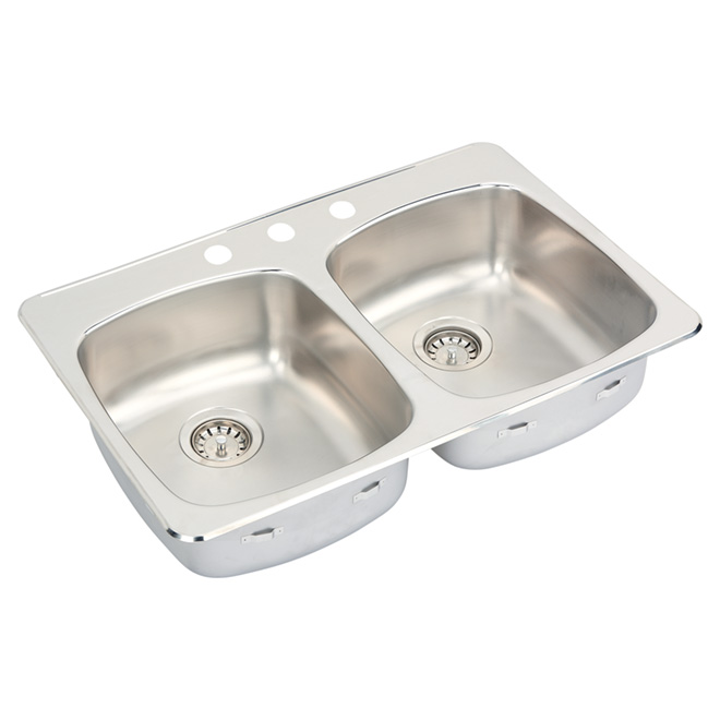 Wessan 3-Hole Double Sink - 31-in x 20.5-in x 7-in - Stainless Steel