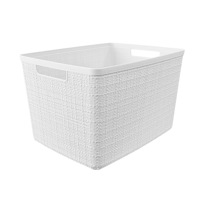 Curver Jute Decorative Basket in Plastic 11.37 x 14.5 X 15.18-in - White
