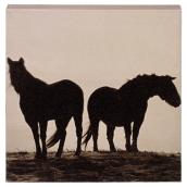 Canevas de coton laminé, noir et blanc, chevaux