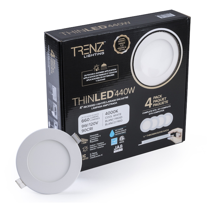 TRENZ ThinLED Recessed Round Light Fixtures - 4-in - White - 4-Pack