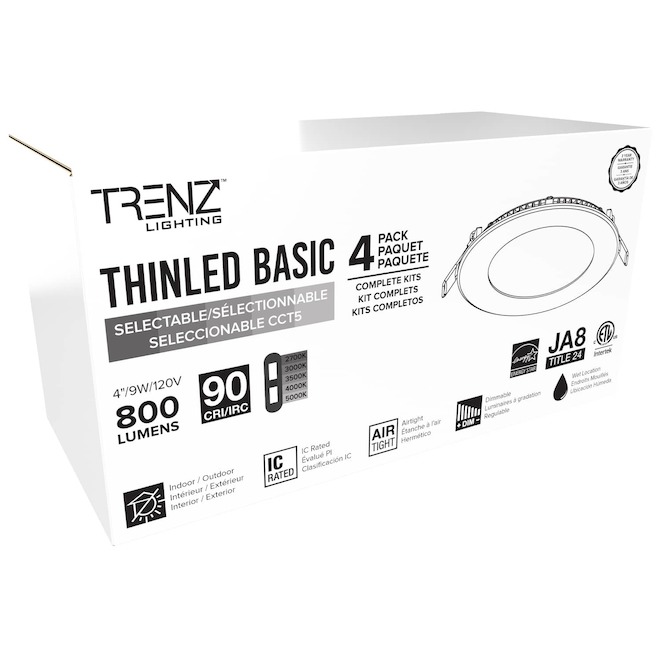 Trenz Lighting ThinLED Basic 9W 4-in Thin Recessed LED Lights - Pack of 4