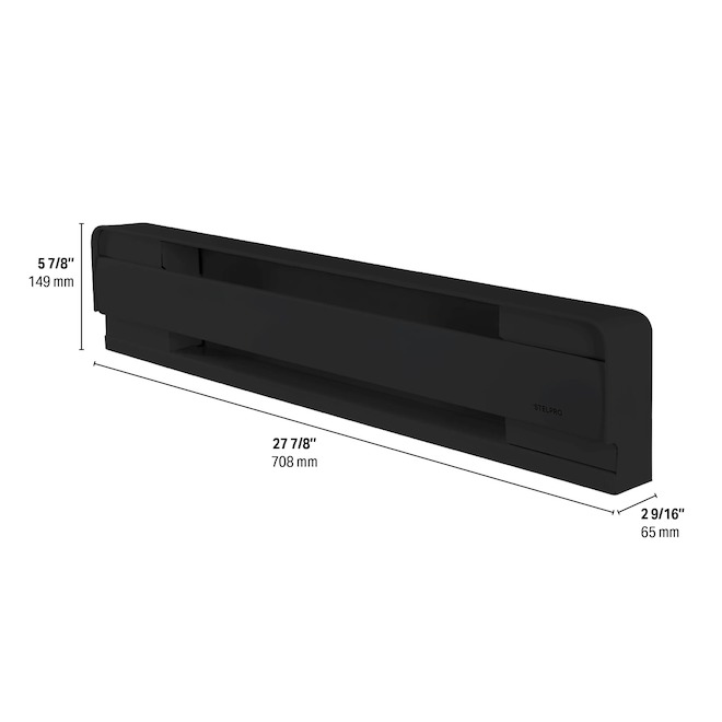Plinthe de chauffage électrique 500 W Brava de Stelpro en acier noir de 28 po L