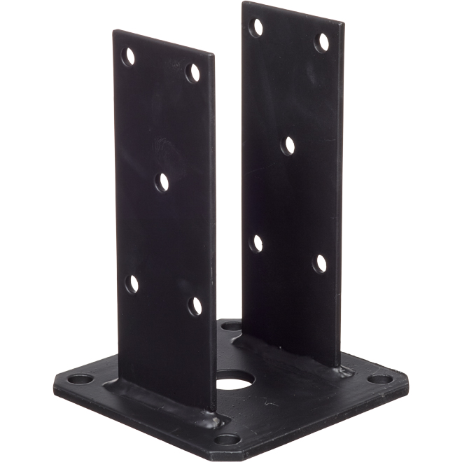 Steel 4'' x 4'' Post Base - 6'' x 6'' x 8 1/4'' - Black