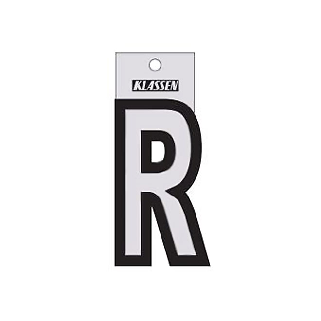 Klassen Self-Adhesive and Reflective Letter R - 3-in - Vinyl - Black and Silver