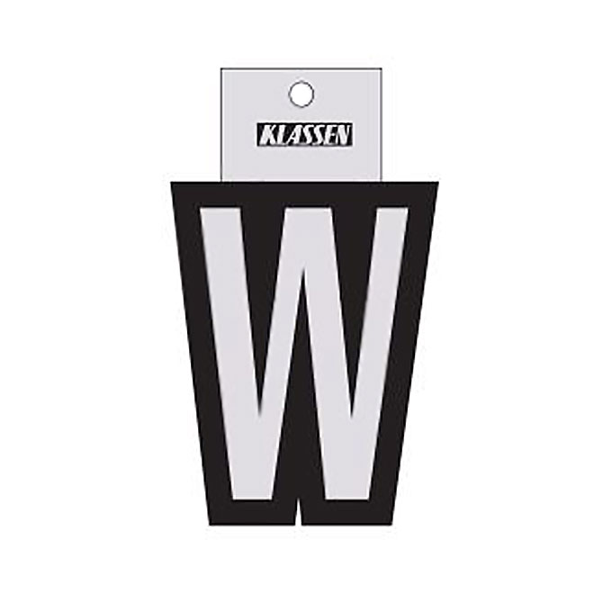 Klassen Self-Adhesive and Reflective Letter W - 3-in - Vinyl - Black and Silver