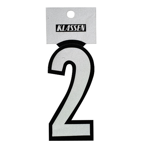 Klassen Self-Adhesive and Reflective Number 2 - 3-in - Vinyl - Black and Silver