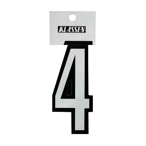 Klassen Self-Adhesive and Reflective Number 4 - 3-in - Vinyl - Black and Silver