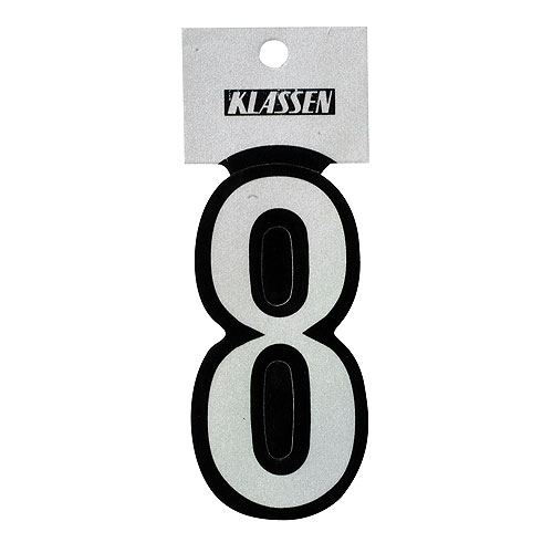 Klassen Self-Adhesive and Reflective Number 8 - 3-in - Vinyl - Black and Silver