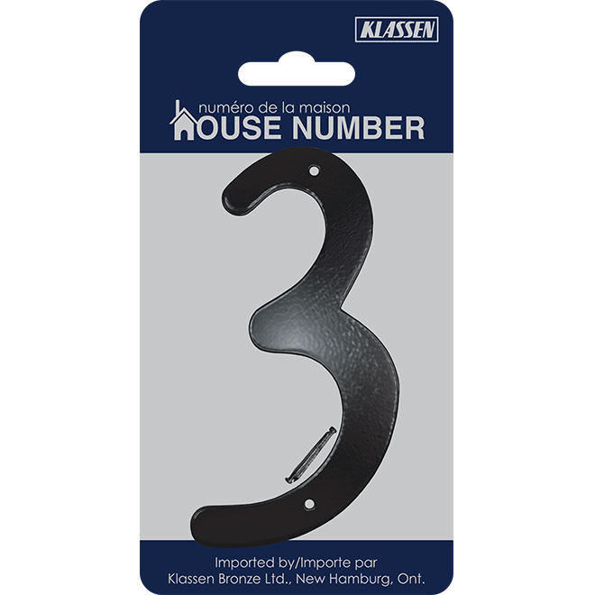 Klassen House Number 3 - 3 1/2-in - Aluminum - Black