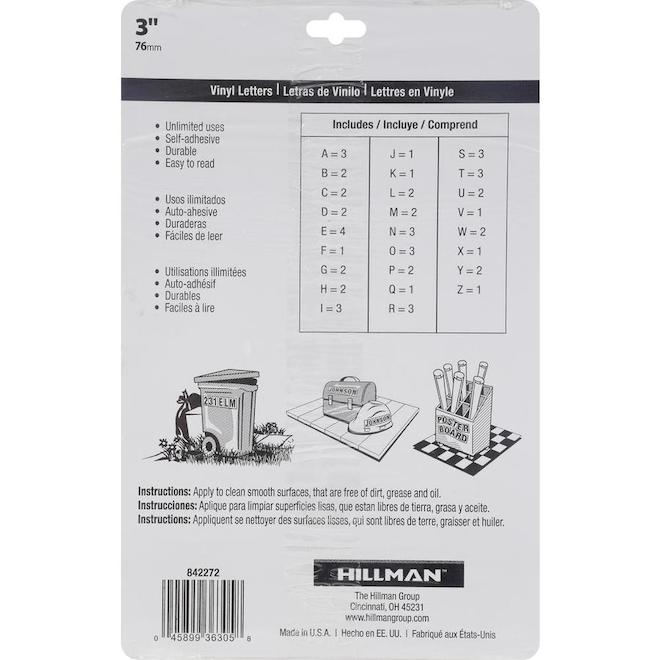 Hillman Vinyl 2-in Weather-Resistant Self-Adhesive A-Z Letter Set, Black &  White, 65-pc