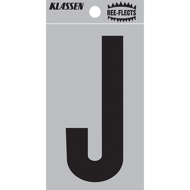 Klassen Ree-Flects Reflective Letter J - 2-in - Vinyl - Black and Silver