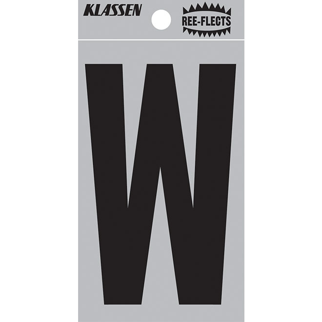 Klassen Ree-Flects Reflective Letter W - 2-in - Vinyl - Black and Silver