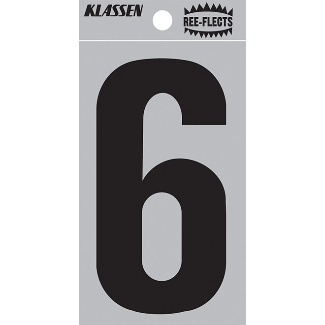 Klassen Ree-Flects Reflective Number 6 - 2-in - Vinyl - Black and Silver