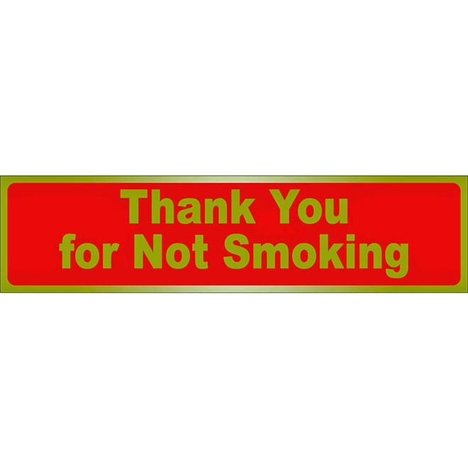 Panneau autocollant anglais Thank You for Not Smoking de Klassen, 2 po x 8 po, aluminium