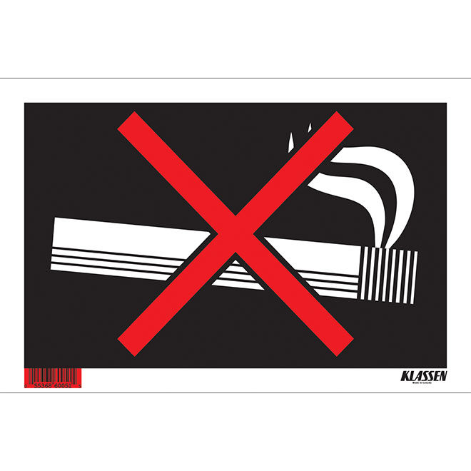 Klassen No Smoking Sign - 8-in x 12-in - Plastic