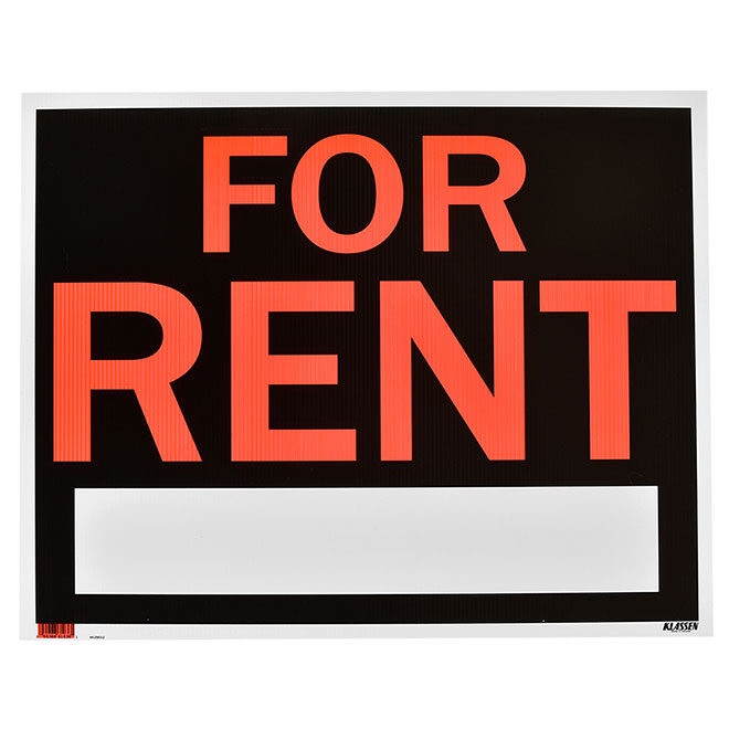 Panneau anglais For Rent de Klassen, 8 po x 12 po, plastique