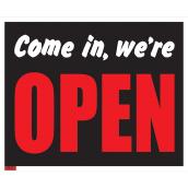 Panneau anglais Come In, We're Open de Klassen, 19 po x 24 po, plastique